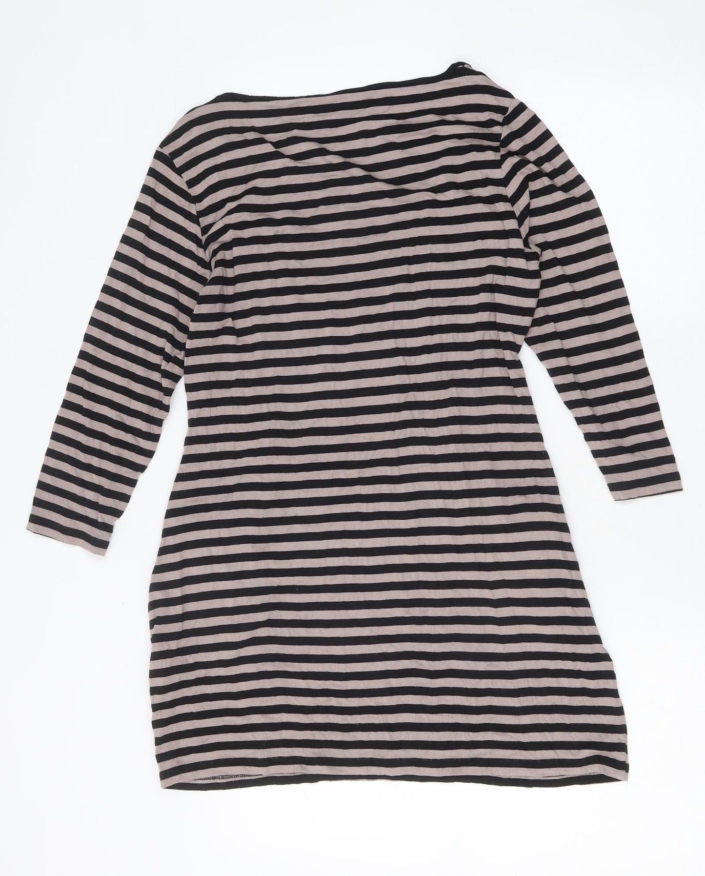 Marks and Spencer Womens Multicoloured Striped Polyester Jersey T-Shirt Size 10 Round Neck