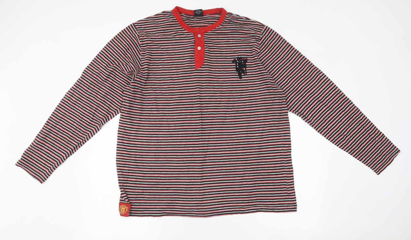 Manchester United Mens Multicoloured Striped Polyester Button-Up Size XL Round Neck Button