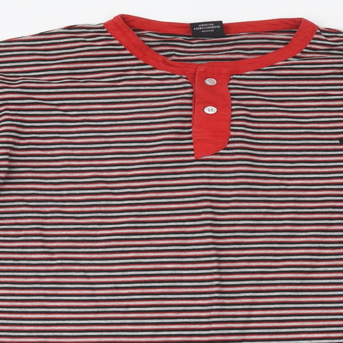 Manchester United Mens Multicoloured Striped Polyester Button-Up Size XL Round Neck Button