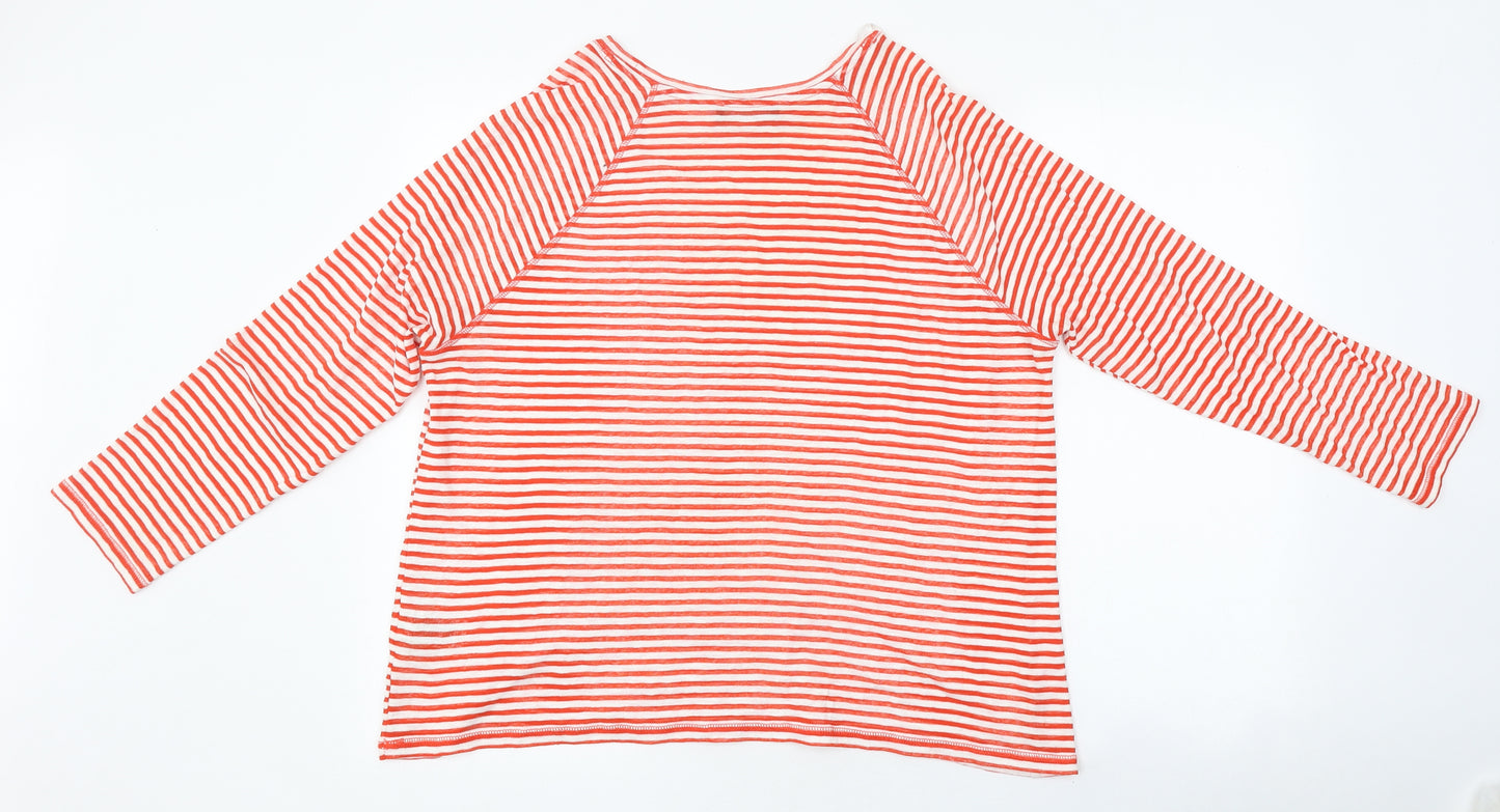 Marks and Spencer Womens Red Striped Polyester Basic T-Shirt Size 16 Round Neck