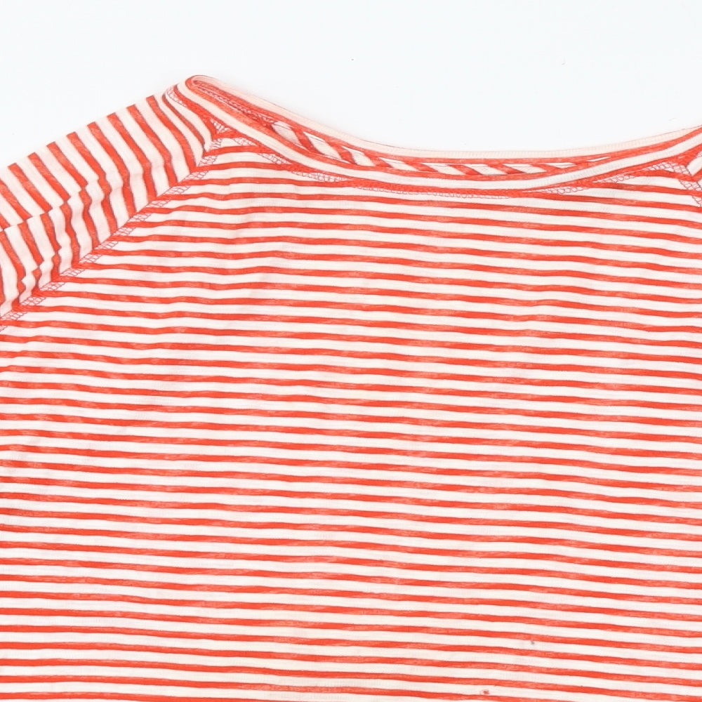 Marks and Spencer Womens Red Striped Polyester Basic T-Shirt Size 16 Round Neck