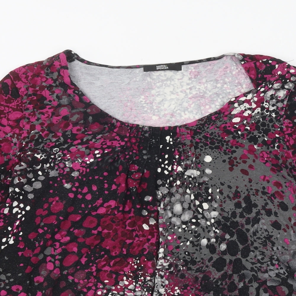 Marks and Spencer Womens Multicoloured Geometric Polyester Basic T-Shirt Size 18 Round Neck