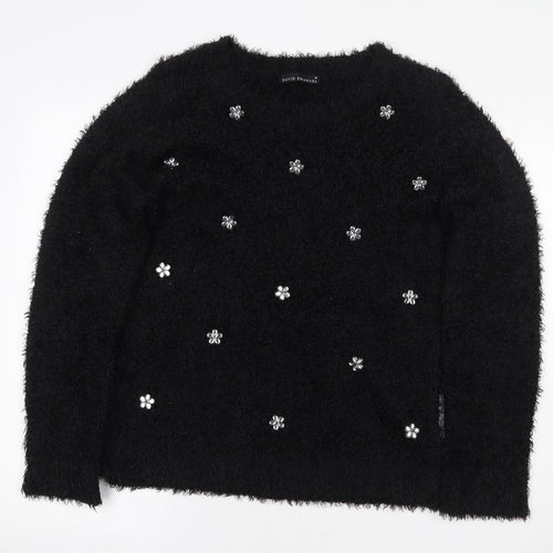 David Emmanuel Womens Black Polyester Pullover Sweatshirt Size M Pullover - Flowers