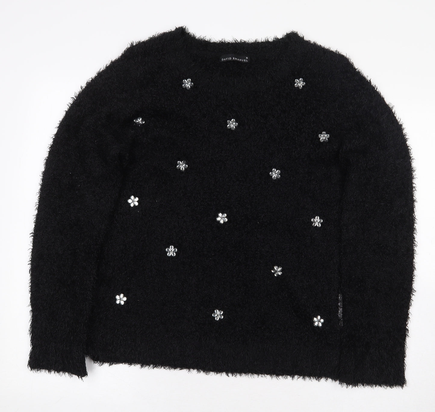 David Emmanuel Womens Black Polyester Pullover Sweatshirt Size M Pullover - Flowers