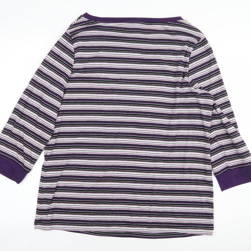 Preworn Womens Purple Striped Polyester Basic T-Shirt Size L Round Neck