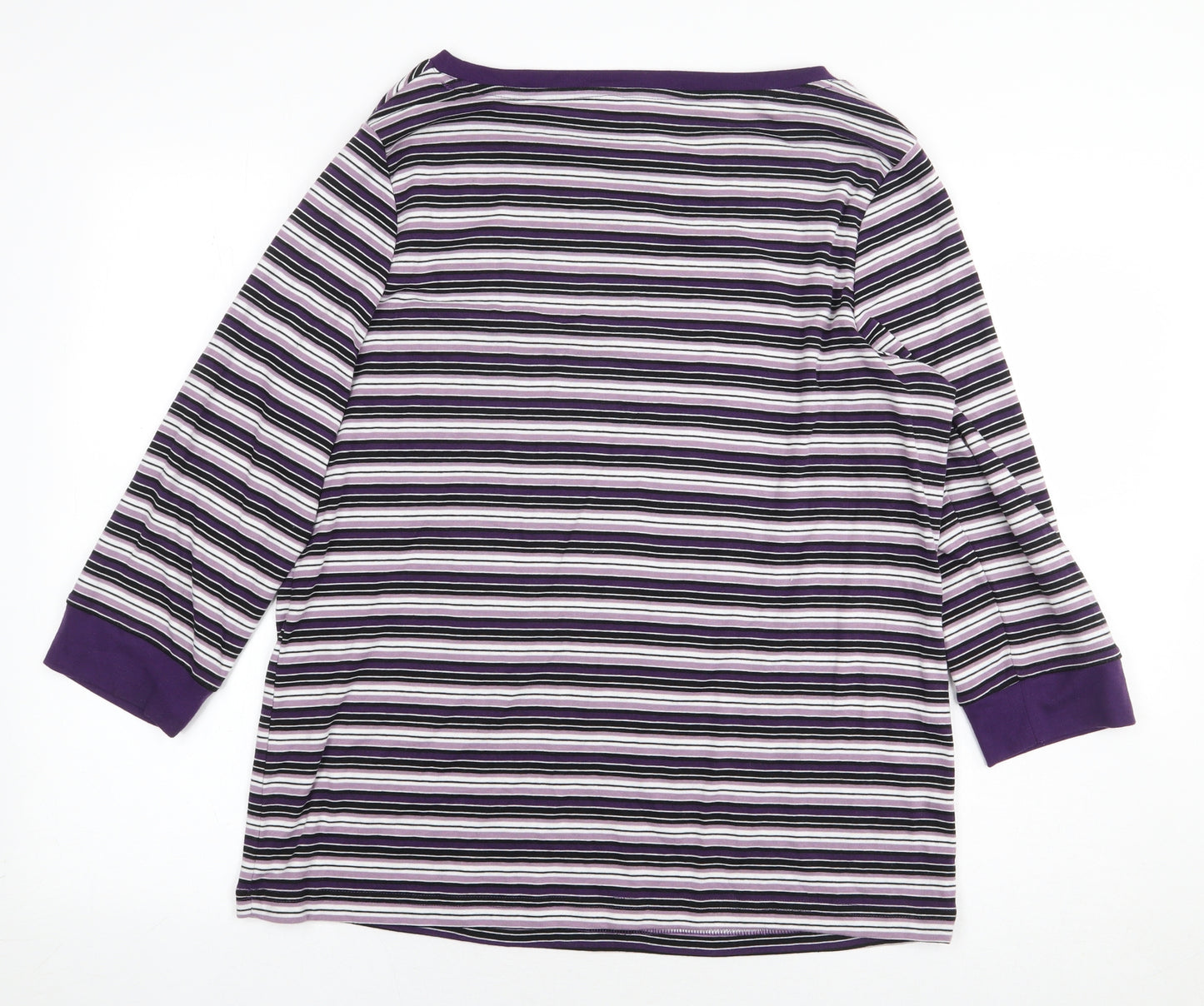 Preworn Womens Purple Striped Polyester Basic T-Shirt Size L Round Neck