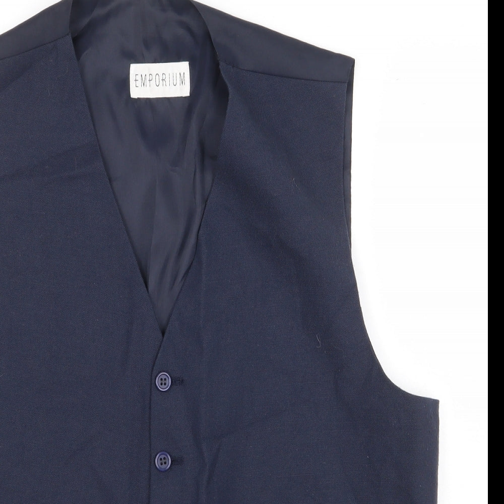 Emporium Mens Blue Cotton Jacket Suit Waistcoat Size L