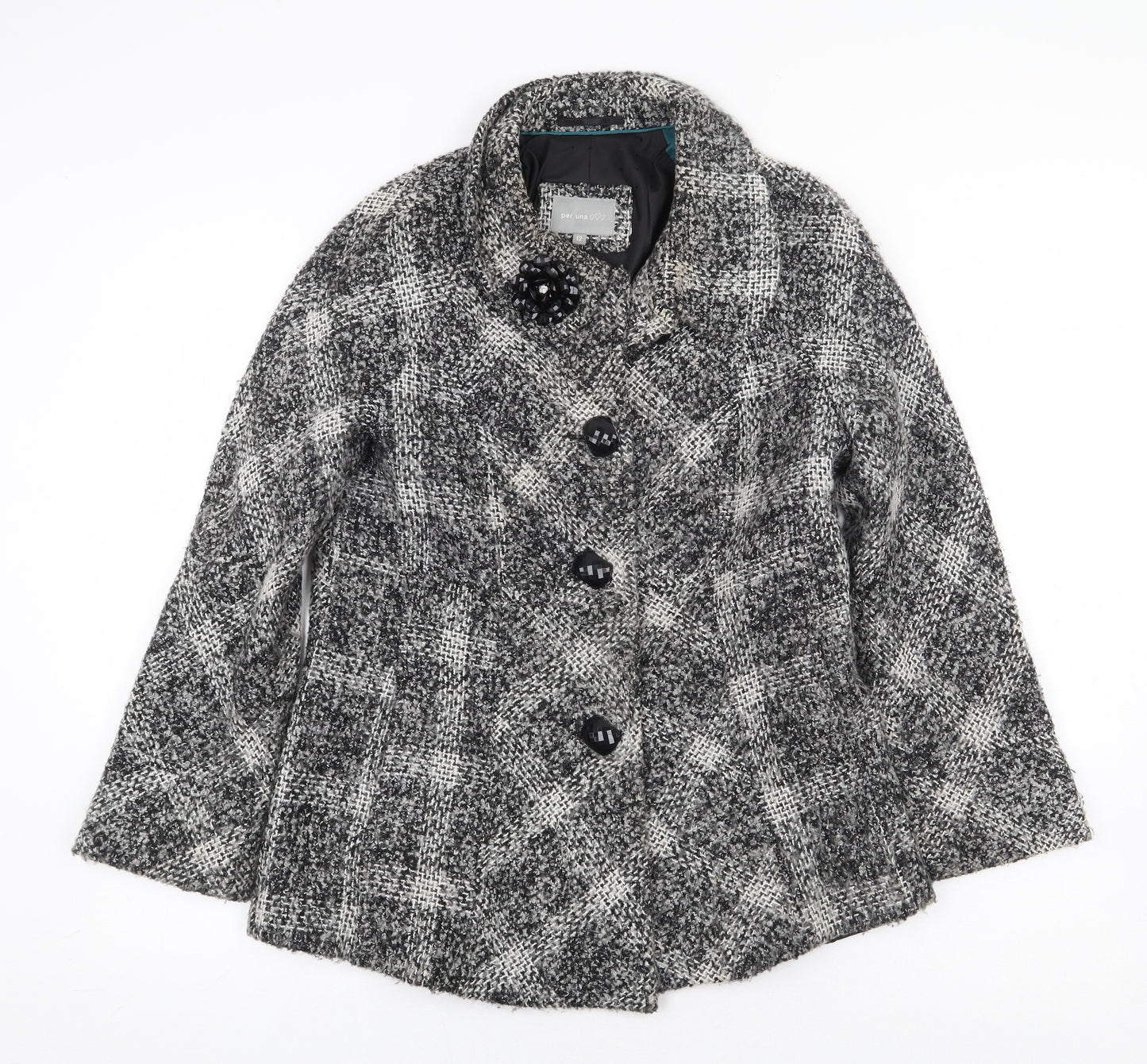 Per Una Womens Grey Plaid Jacket Size 12 Button