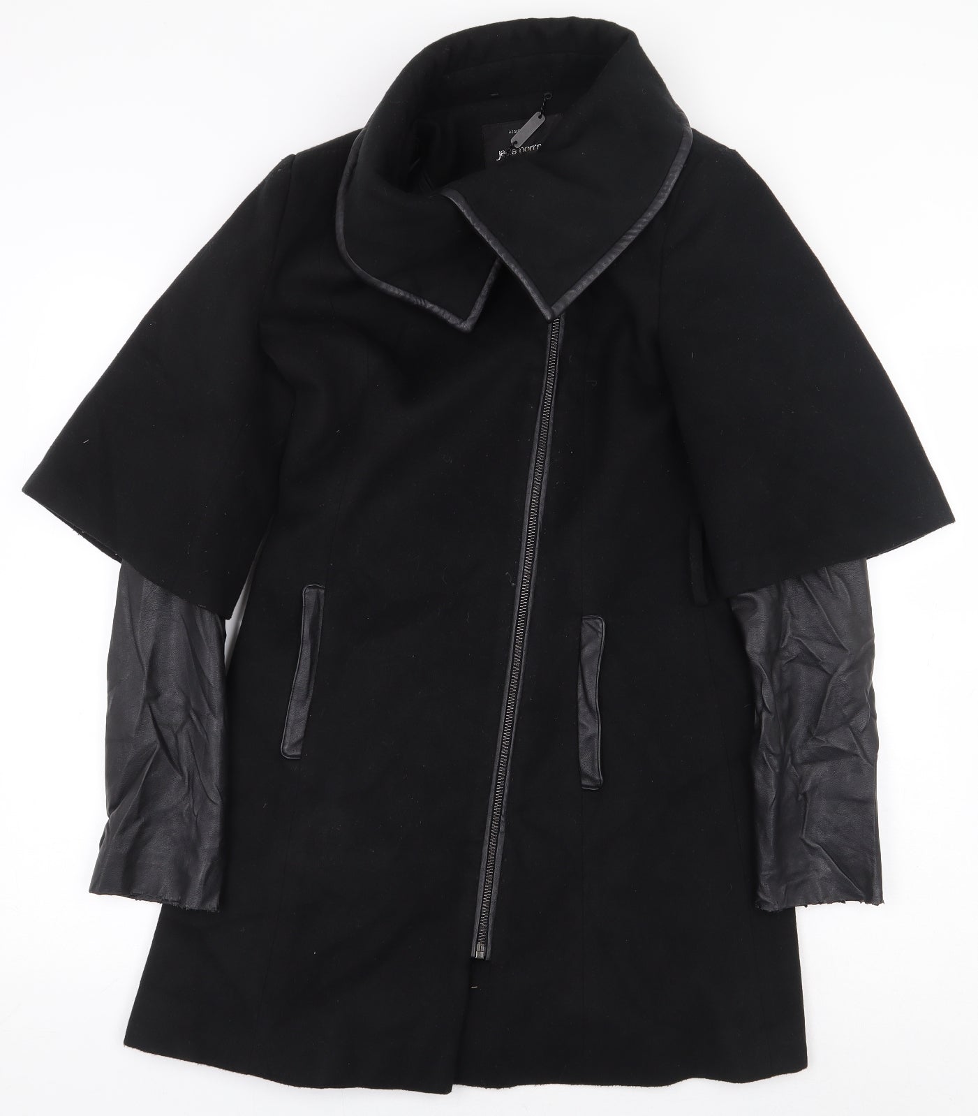 Jane Norman Womens Black Trench Coat Coat Size 6 Zip