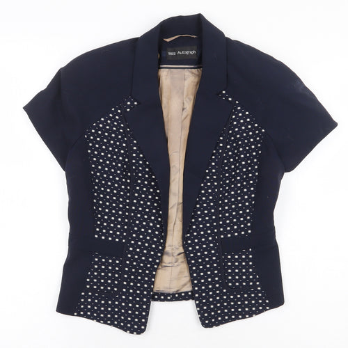 Marks and Spencer Womens Blue Geometric Jacket Blazer Size 8 Hook & Eye