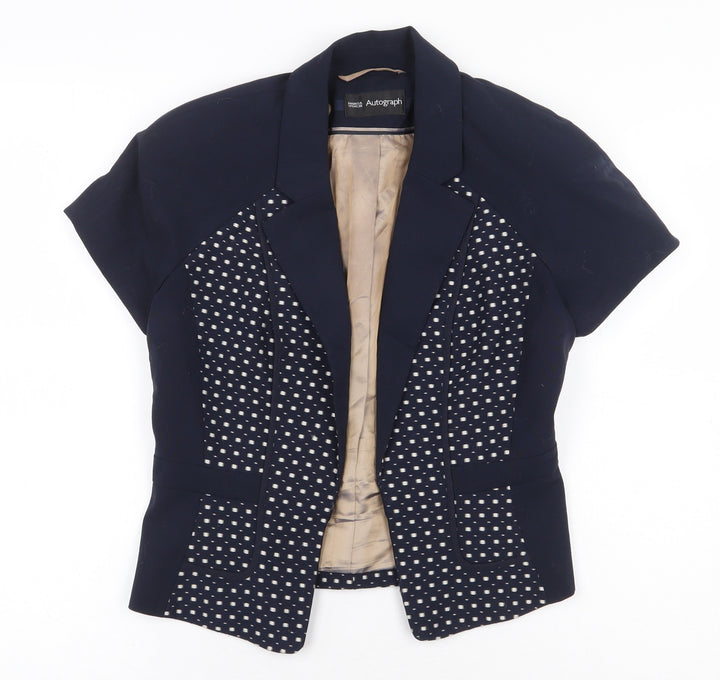 Marks and Spencer Womens Blue Geometric Jacket Blazer Size 8 Hook & Eye