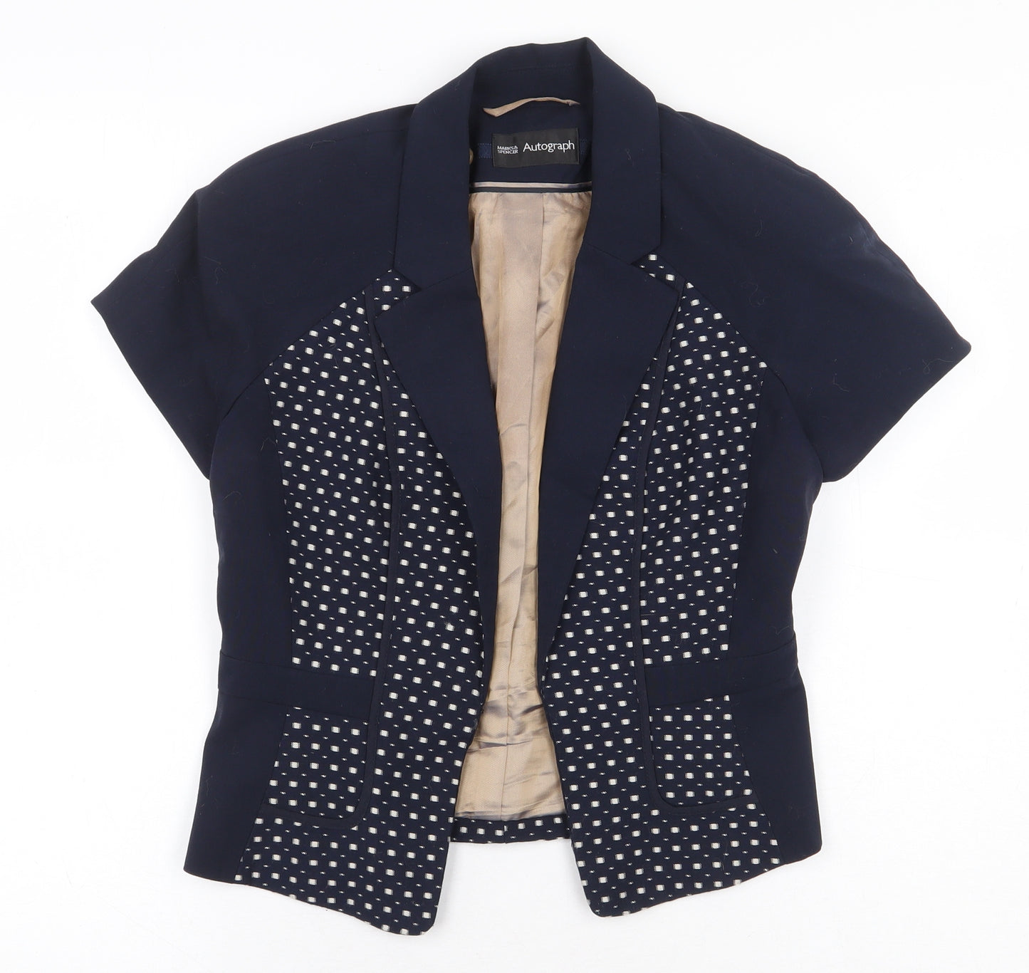 Marks and Spencer Womens Blue Geometric Jacket Blazer Size 8 Hook & Eye