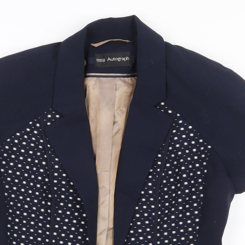 Marks and Spencer Womens Blue Geometric Jacket Blazer Size 8 Hook & Eye