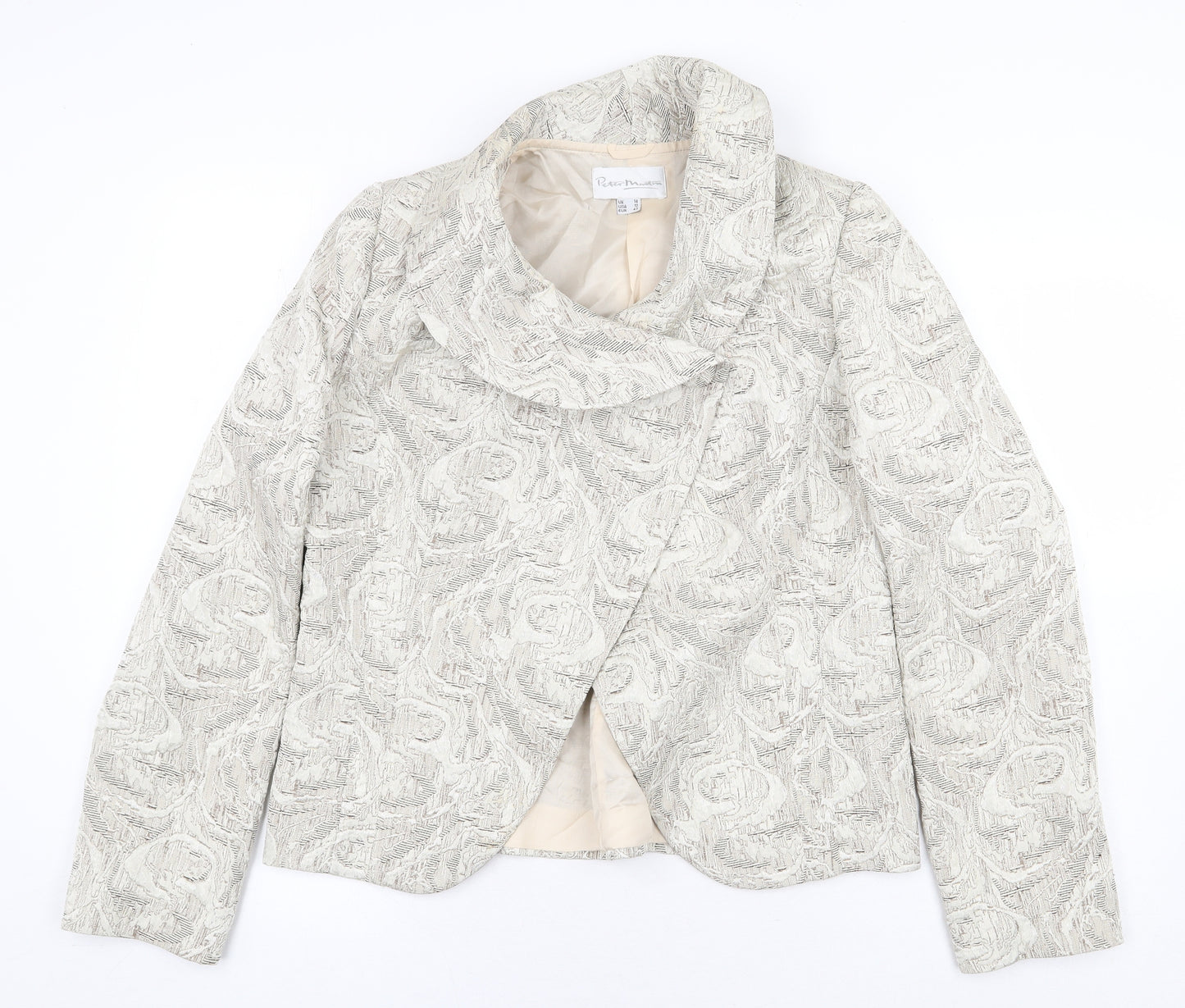 Peter Mandin Womens Beige Geometric Jacket Size 14 Button