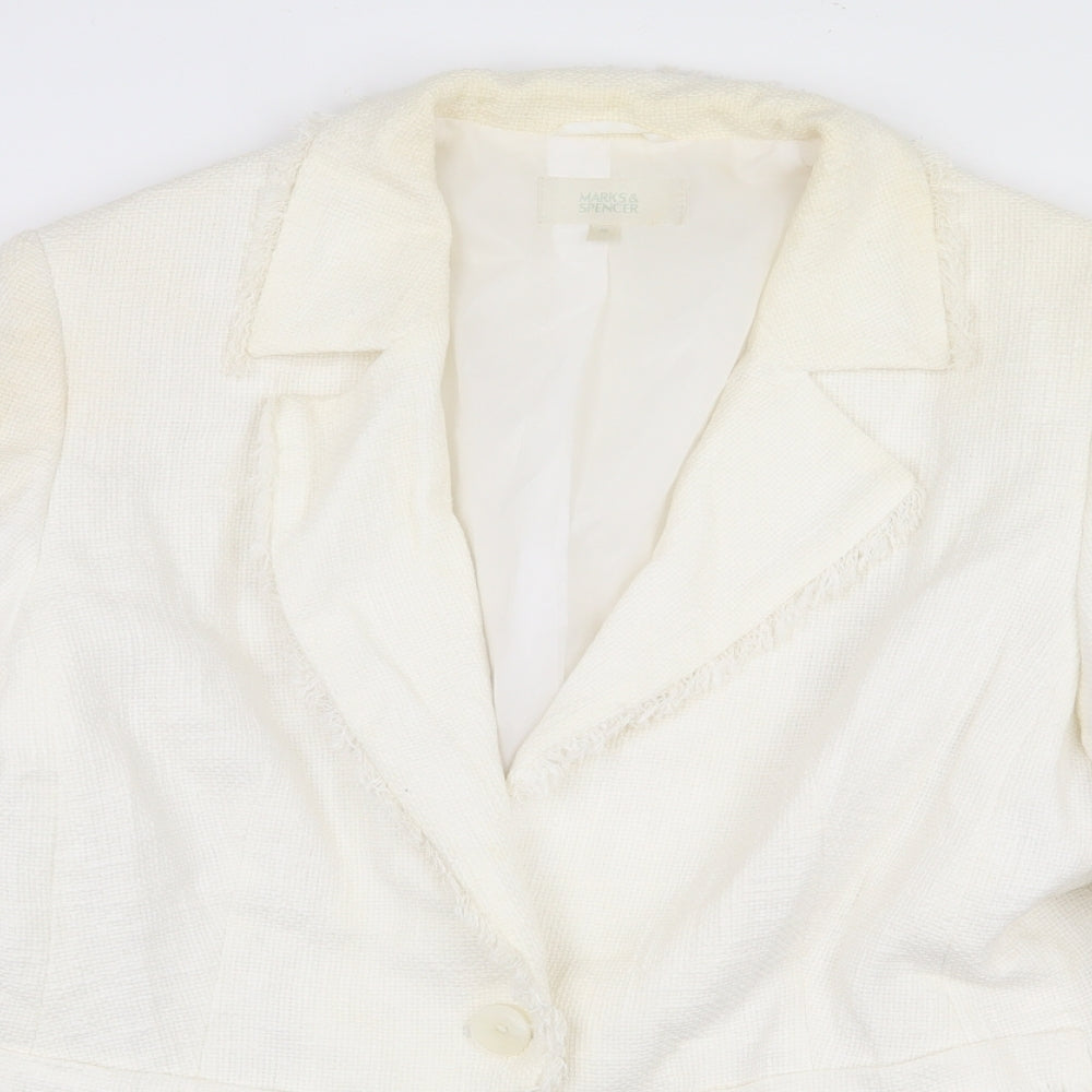 Marks and Spencer Womens White Jacket Blazer Size 16 Button