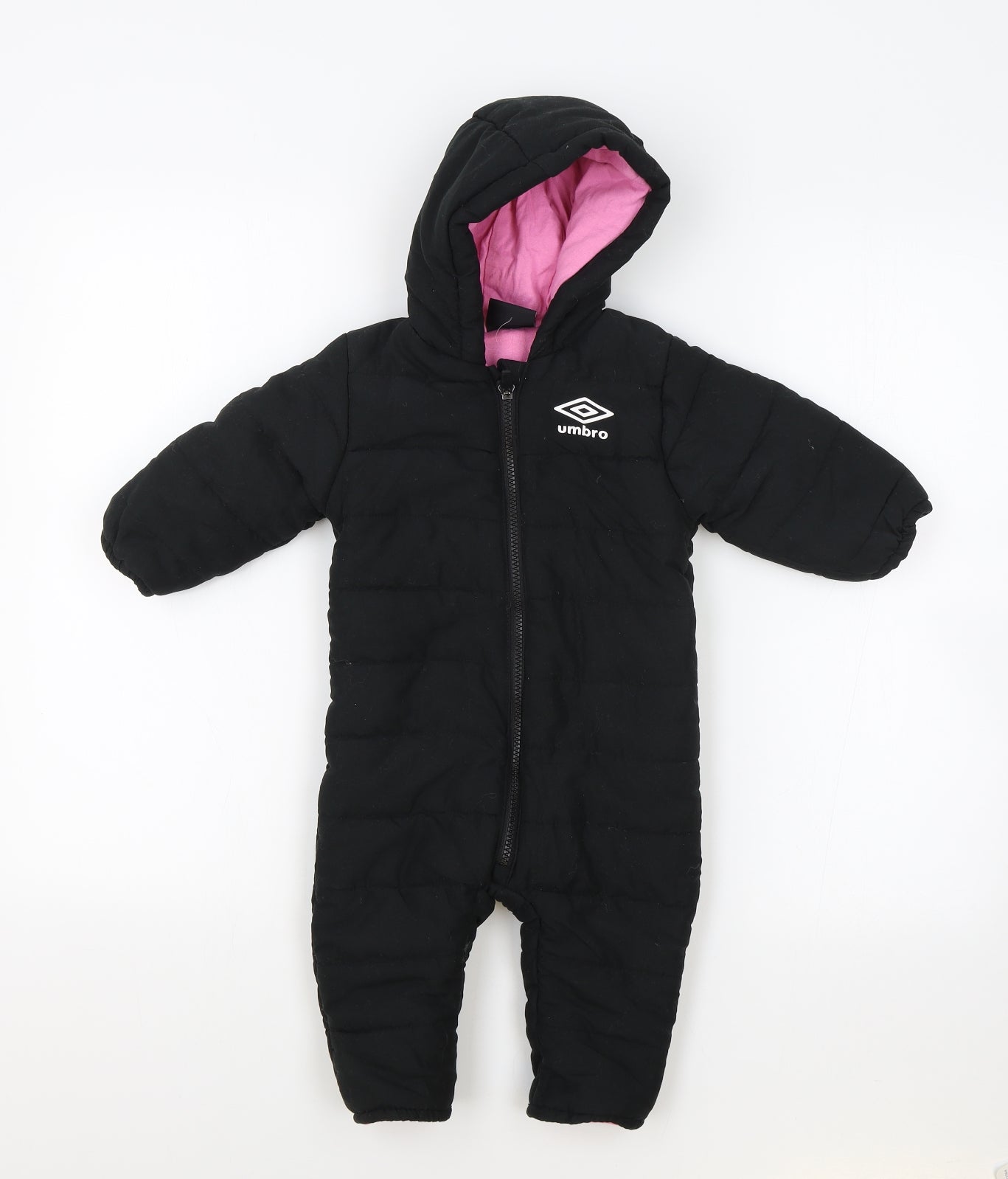 Umbro Baby Black Puffer Jacket Snowsuit Size 9-12 Months Zip - Elasticated Cuffs