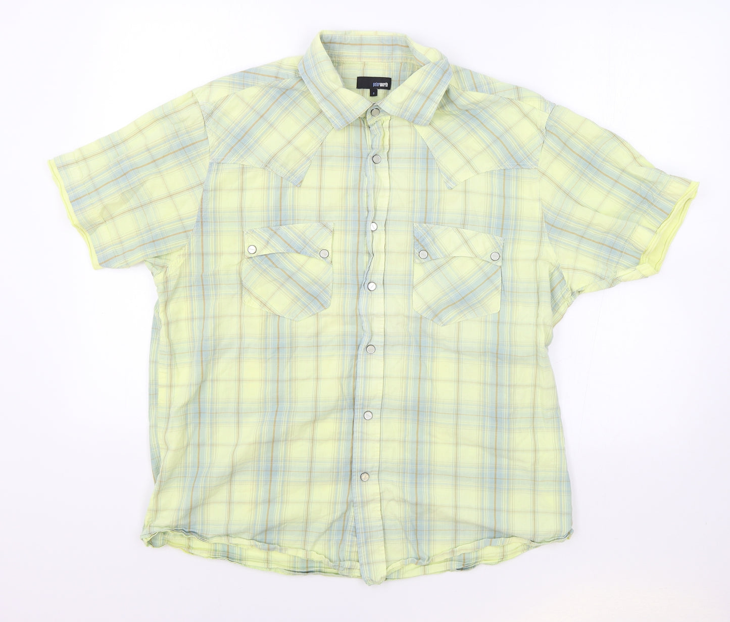 Peter Werth Womens Yellow Plaid 100% Cotton Basic Button-Up Size S Collared