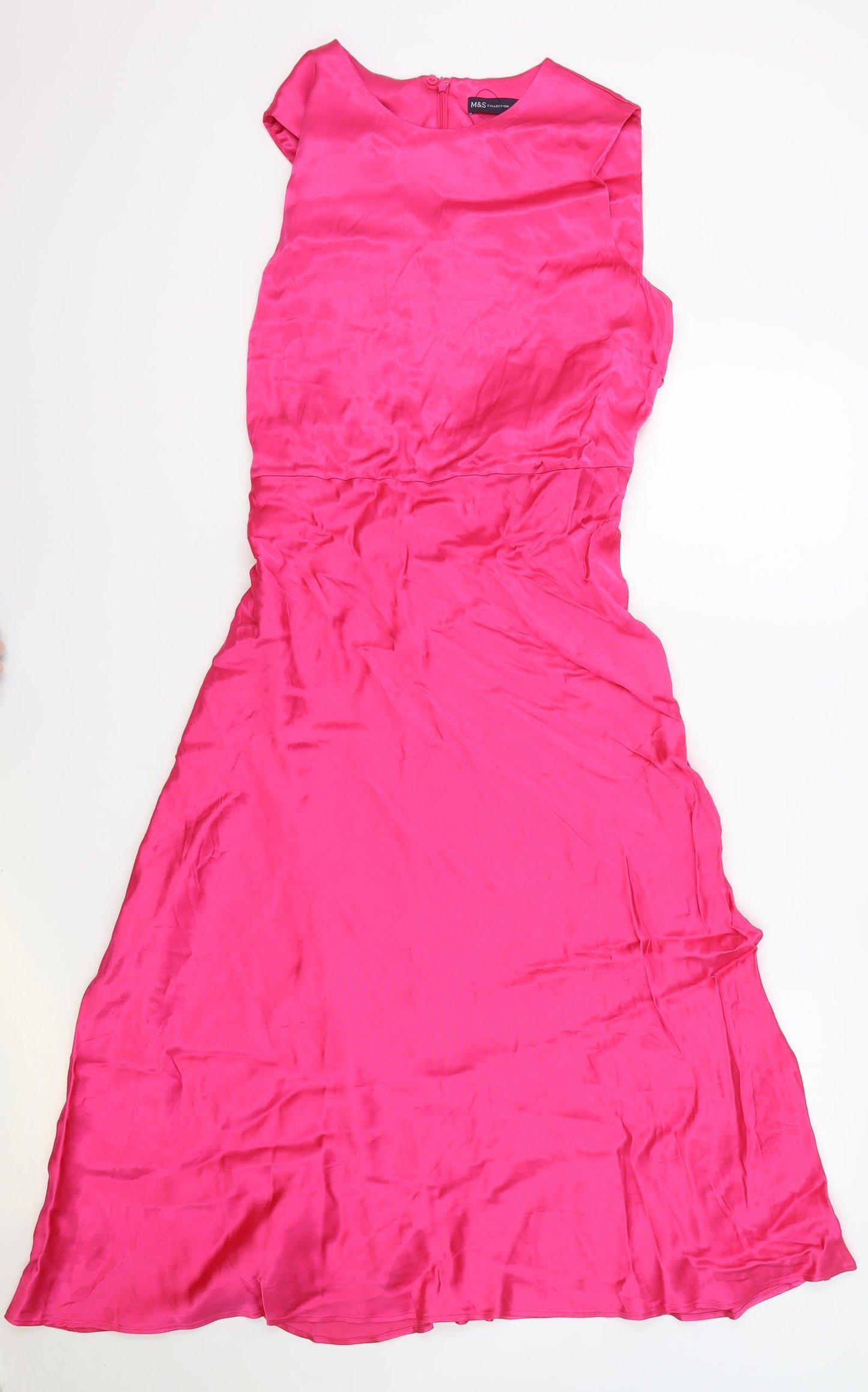 Marks and Spencer Womens Pink Viscose Ball Gown Size 16 Round Neck Zip