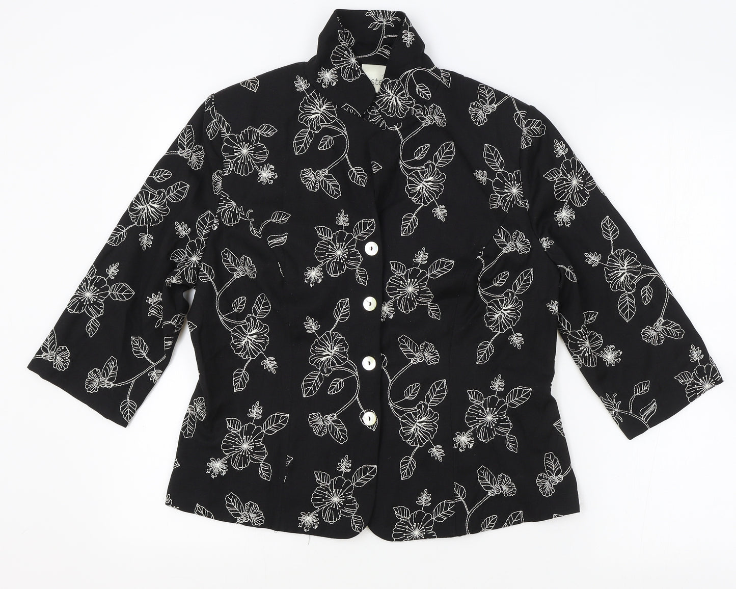 Eastex Womens Black Floral Jacket Blazer Size 12 Button