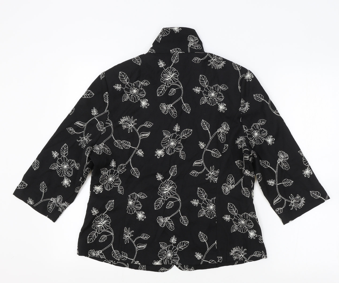 Eastex Womens Black Floral Jacket Blazer Size 12 Button