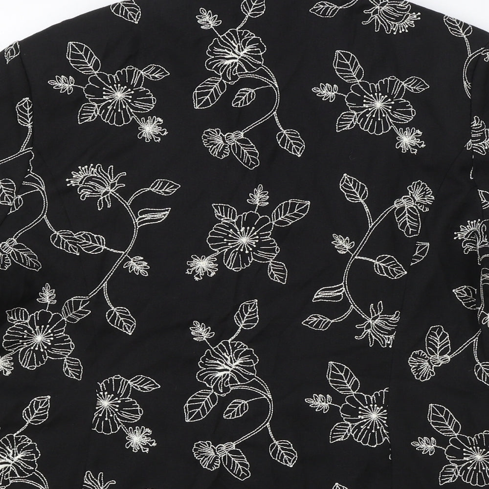 Eastex Womens Black Floral Jacket Blazer Size 12 Button