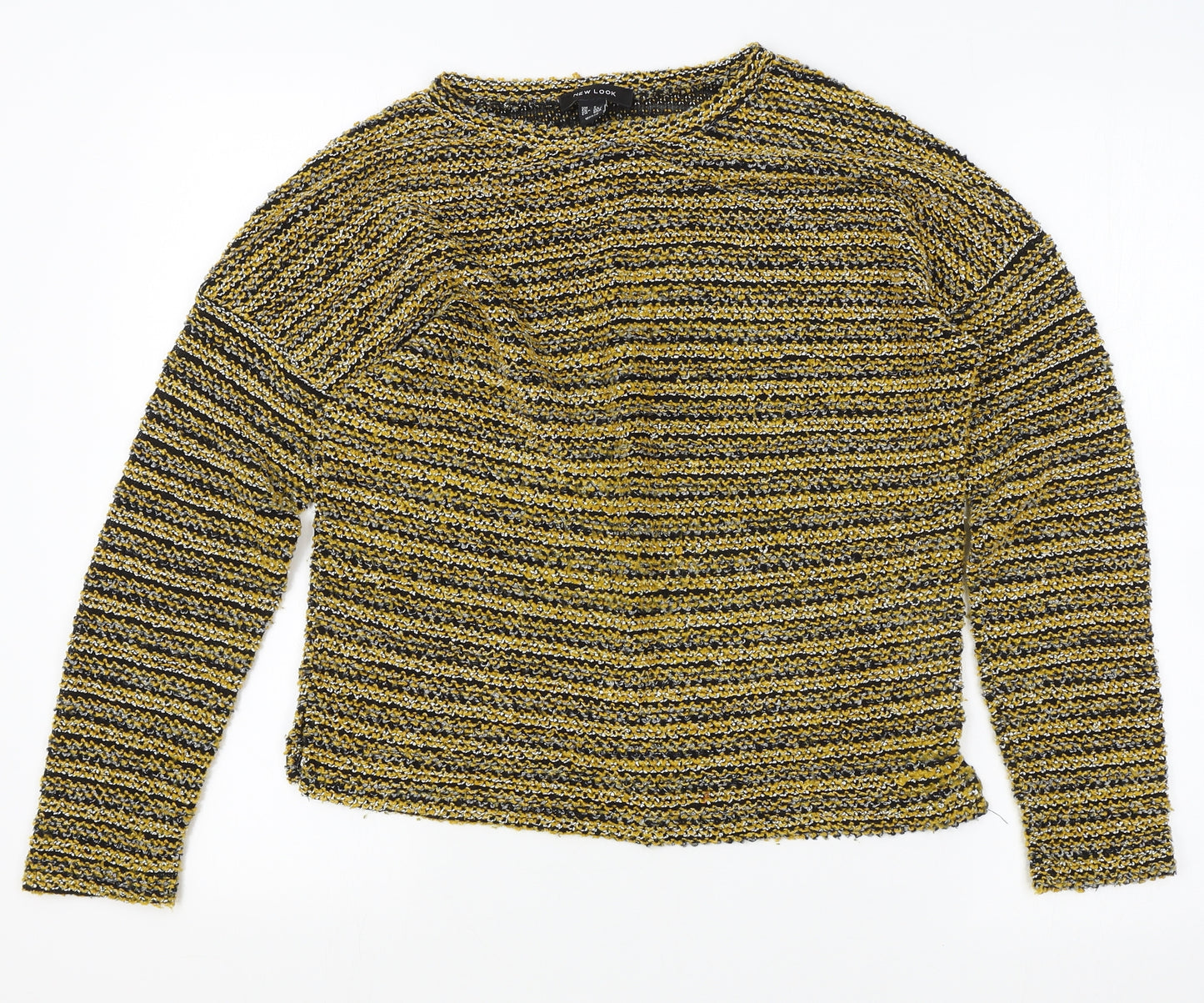 New Look Womens Yellow Round Neck Striped Polyester Pullover Jumper Size S