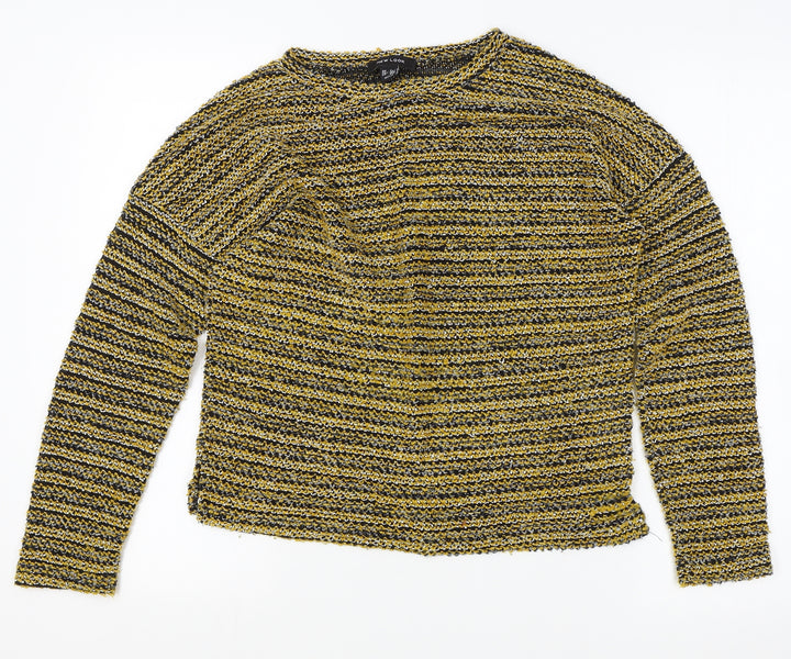 New Look Womens Yellow Round Neck Striped Polyester Pullover Jumper Size S
