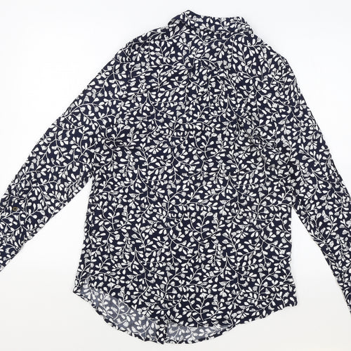 Marks and Spencer Womens Blue Floral Viscose Basic Button-Up Size 10 Collared