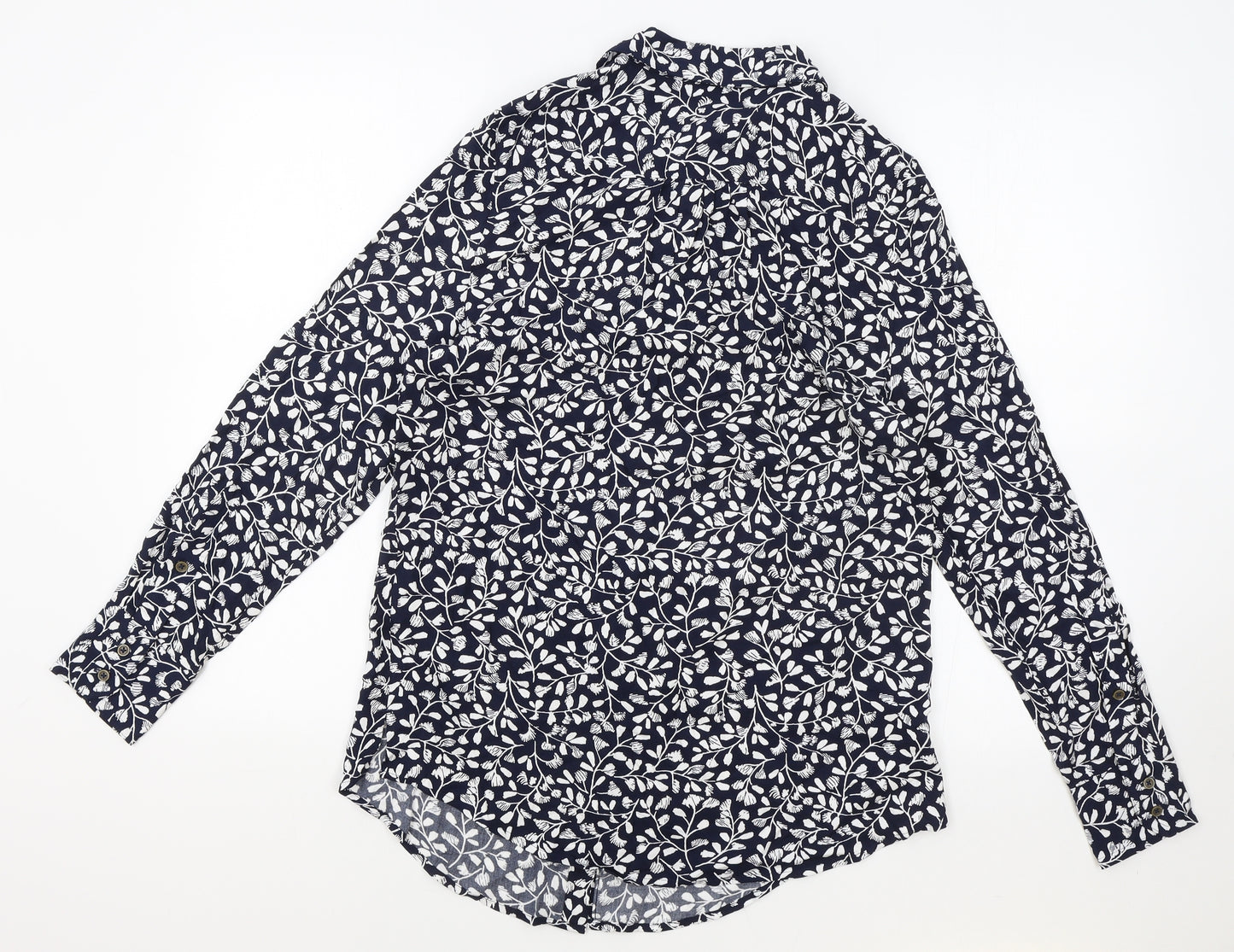Marks and Spencer Womens Blue Floral Viscose Basic Button-Up Size 10 Collared