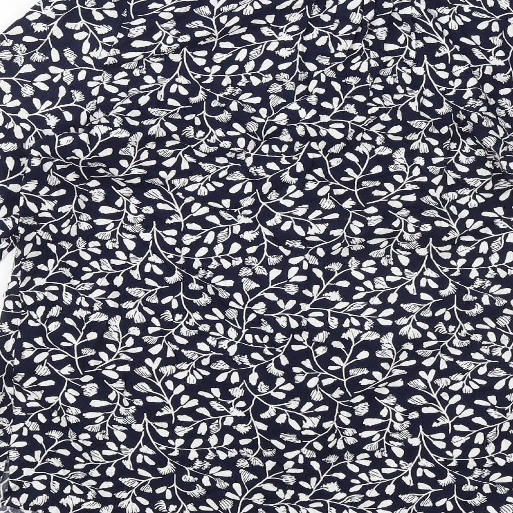 Marks and Spencer Womens Blue Floral Viscose Basic Button-Up Size 10 Collared