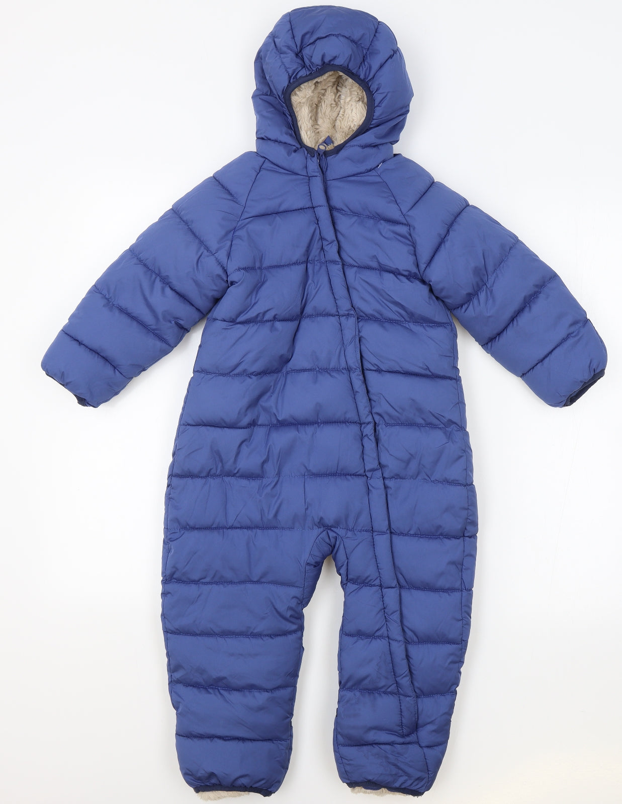 Lilly & Dan Boys Blue Puffer Jacket Snowsuit Size 24 Months Zip - Faux Fur Lined
