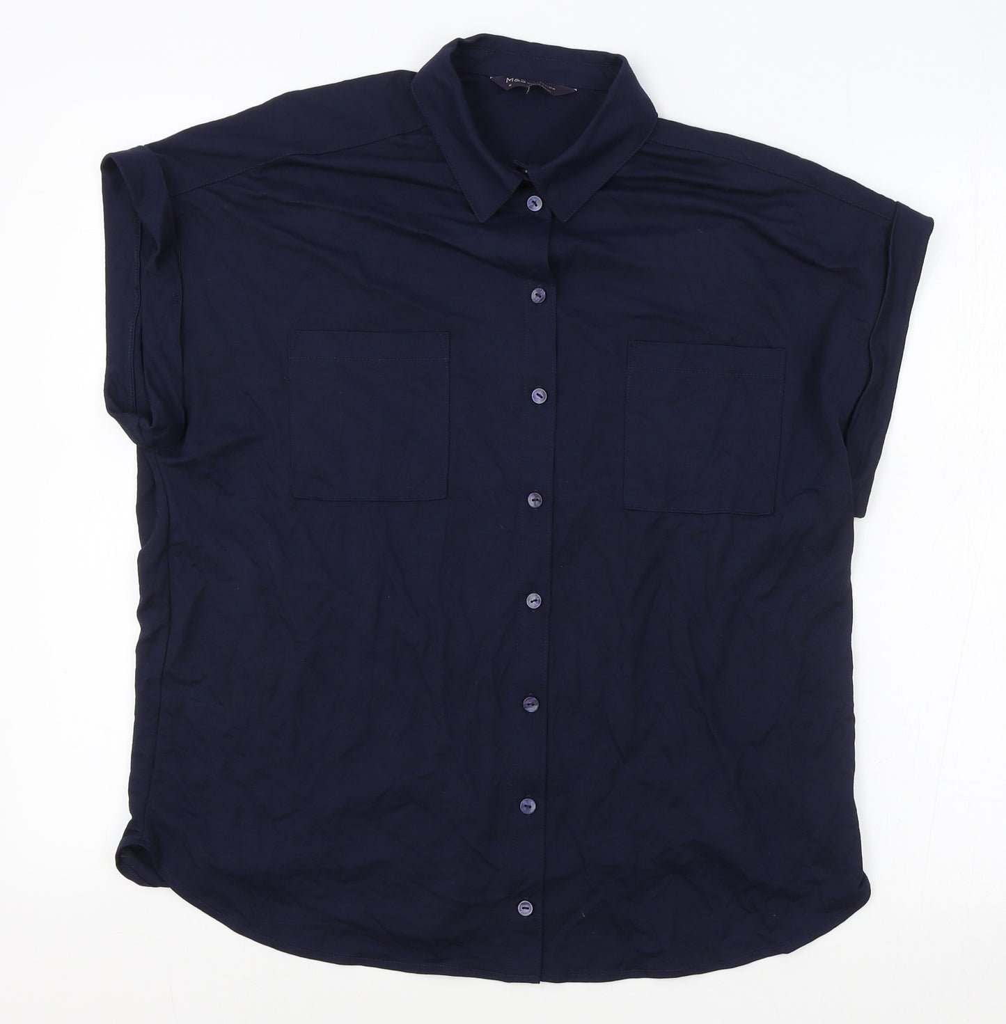 Marks and Spencer Womens Blue Viscose Basic Button-Up Size 10 Collared