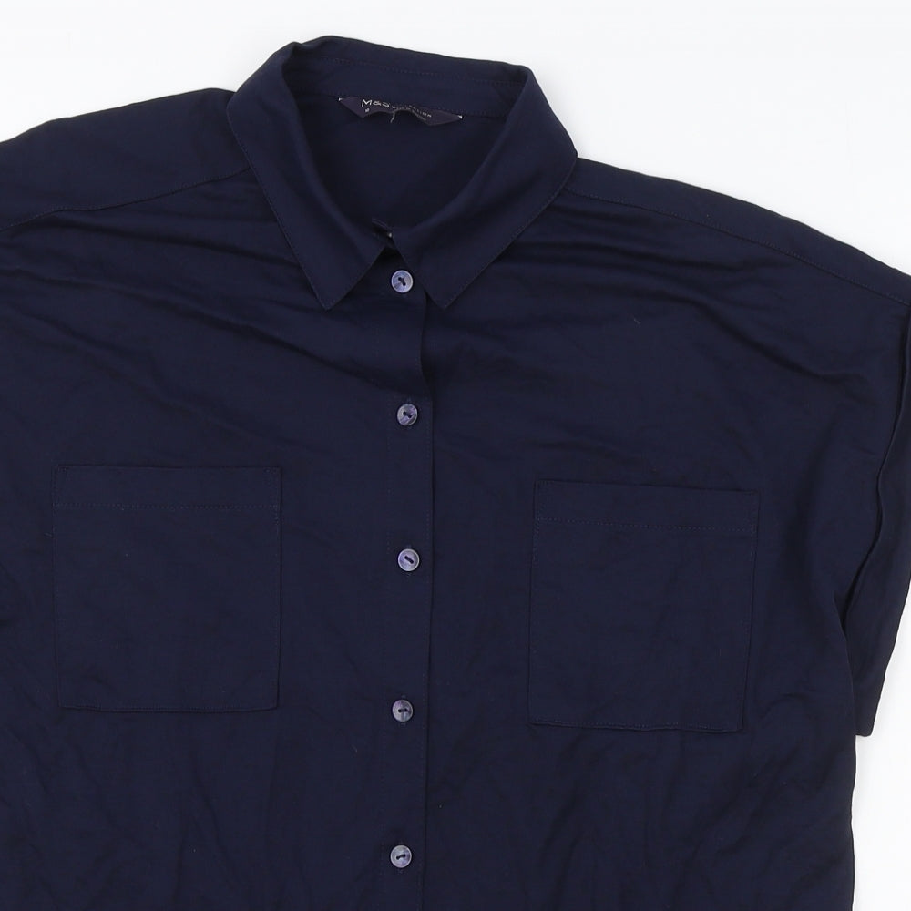 Marks and Spencer Womens Blue Viscose Basic Button-Up Size 10 Collared