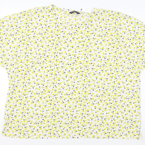 Marks and Spencer Womens White Floral Polyester Basic T-Shirt Size 24 Round Neck