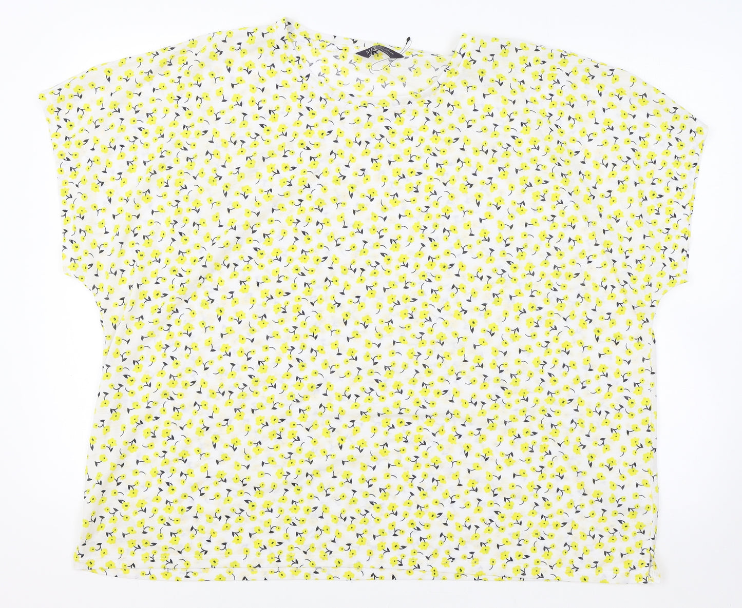 Marks and Spencer Womens White Floral Polyester Basic T-Shirt Size 24 Round Neck