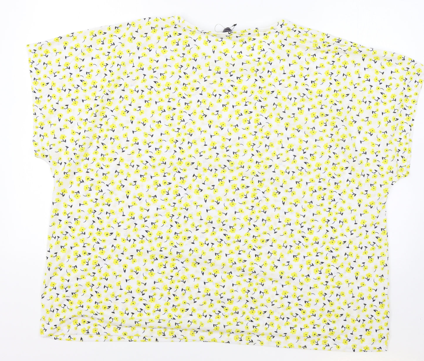 Marks and Spencer Womens White Floral Polyester Basic T-Shirt Size 24 Round Neck