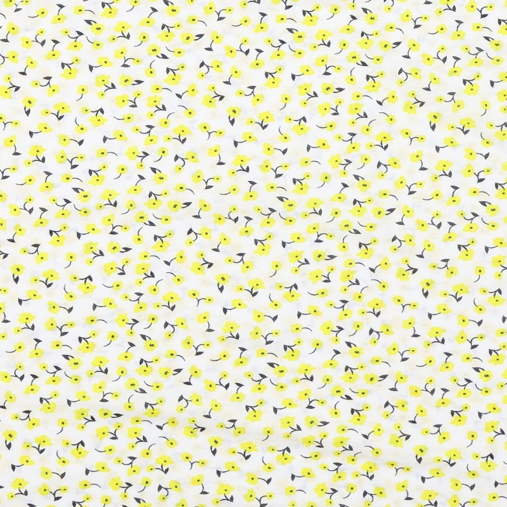 Marks and Spencer Womens White Floral Polyester Basic T-Shirt Size 24 Round Neck