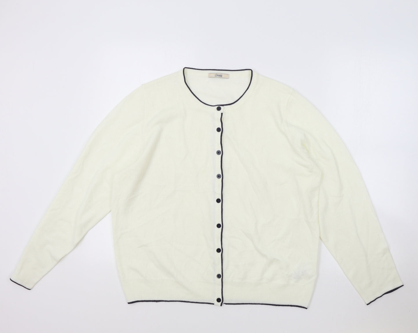 Marks and Spencer Womens White Round Neck Acrylic Cardigan Jumper Size 18