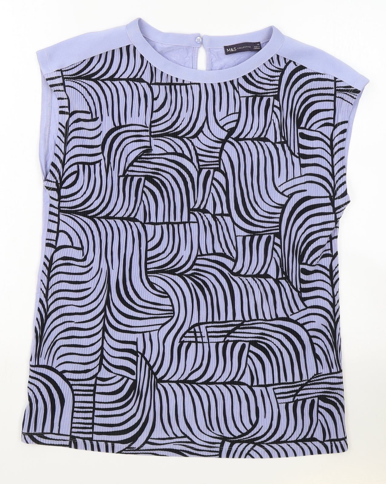 Marks and Spencer Womens Blue Striped Viscose Basic T-Shirt Size 16 Round Neck