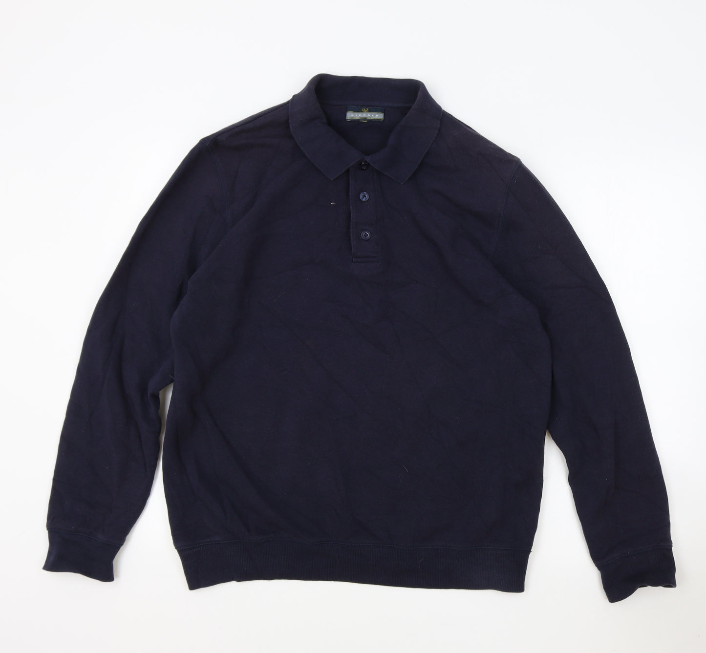 Lincoln Mens Blue Collared Cotton Pullover Jumper Size M