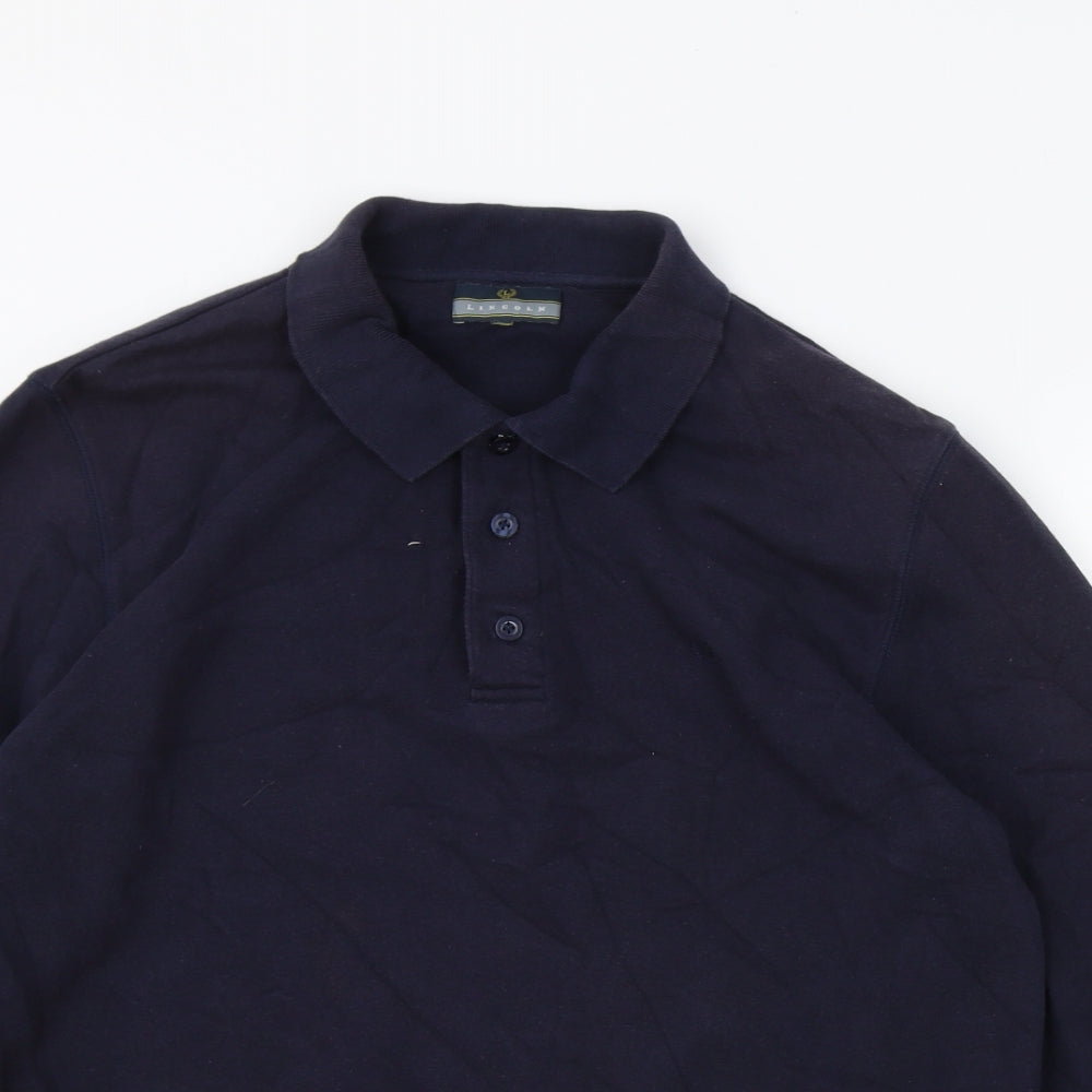 Lincoln Mens Blue Collared Cotton Pullover Jumper Size M