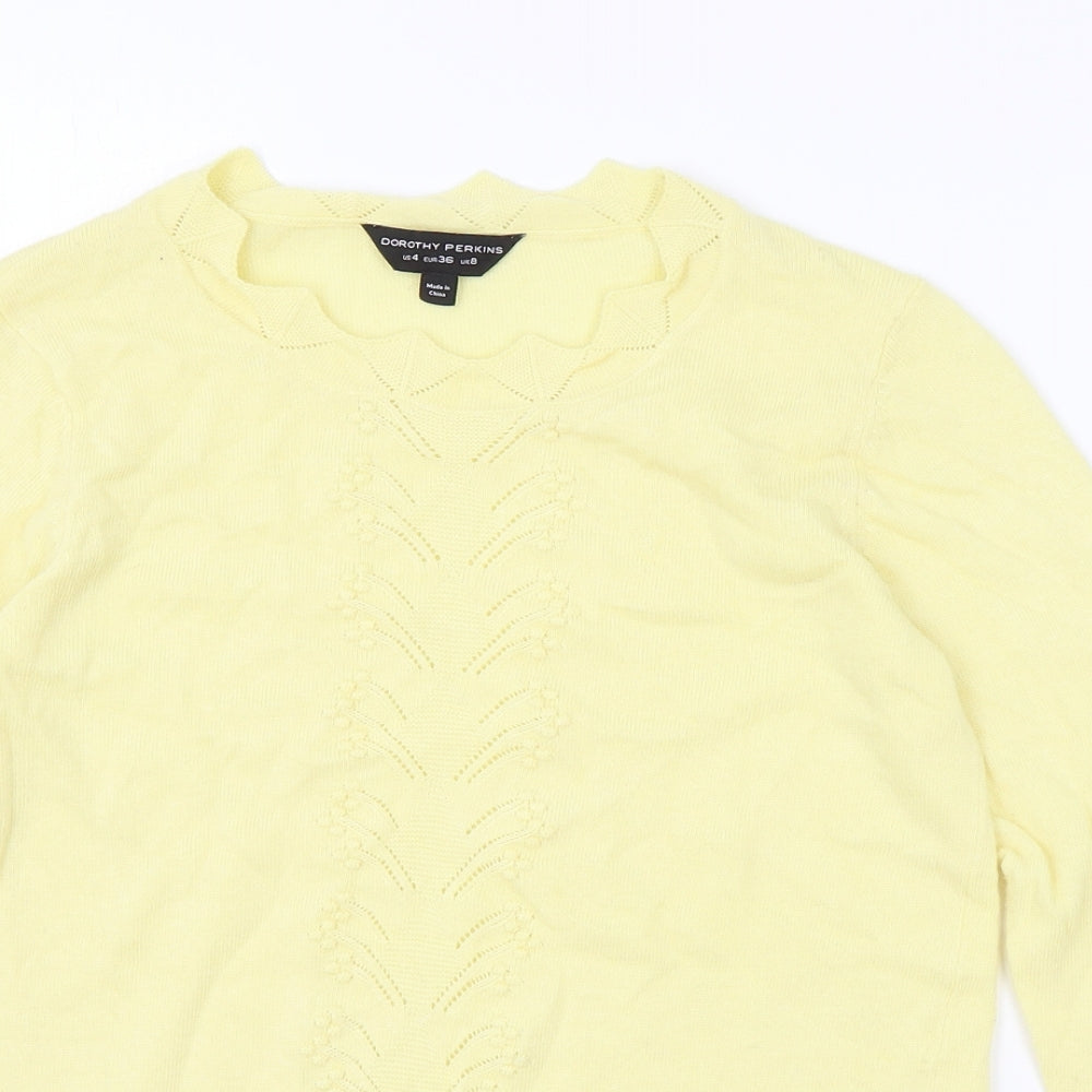 Dorothy Perkins Womens Yellow Round Neck Viscose Pullover Jumper Size 8