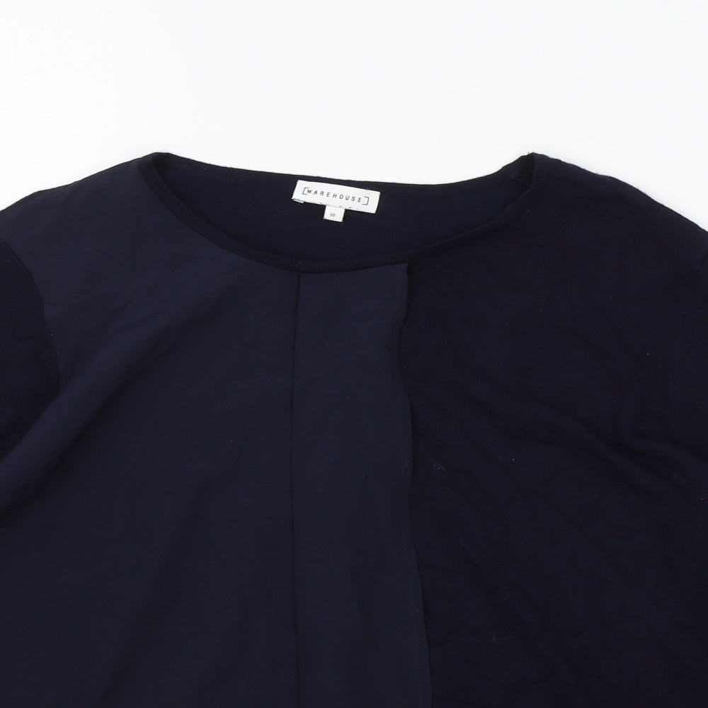 Warehouse Womens Blue Round Neck Viscose Pullover Jumper Size 16