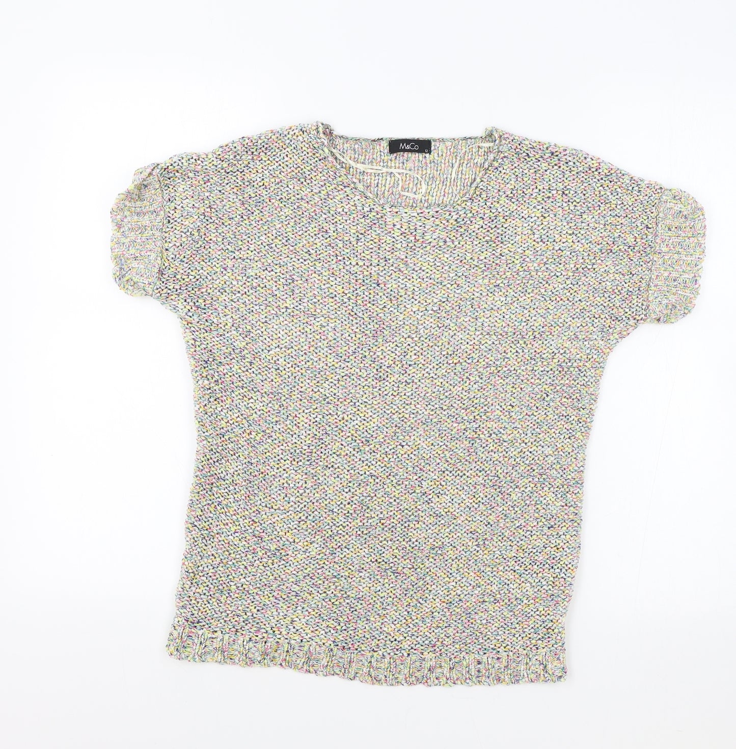 Marks and Spencer Womens Multicoloured Round Neck Cotton Pullover Jumper Size 12