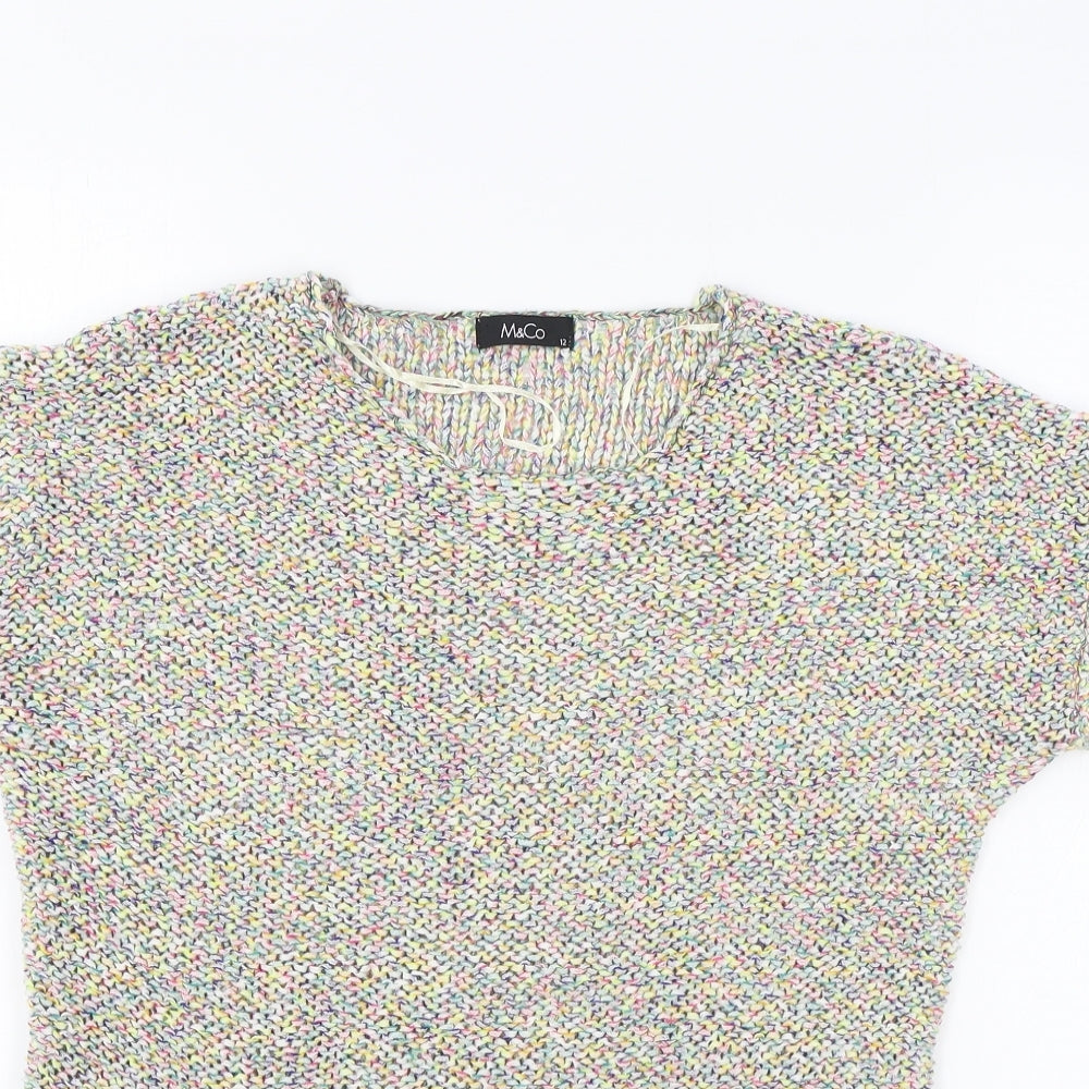 Marks and Spencer Womens Multicoloured Round Neck Cotton Pullover Jumper Size 12
