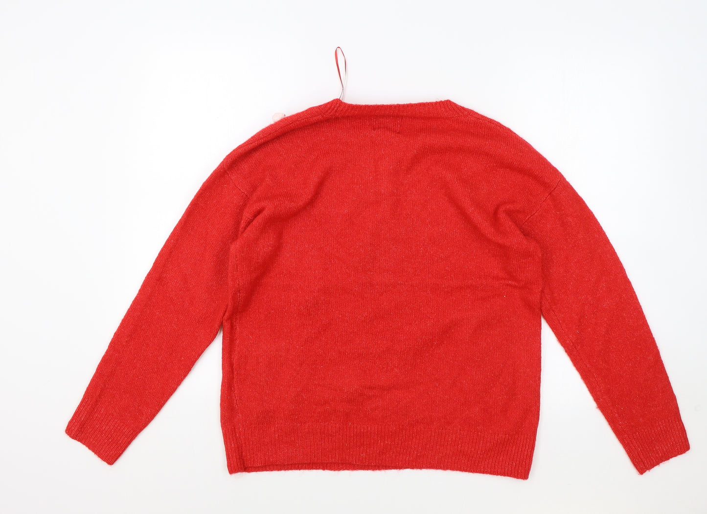 George Womens Red Round Neck Geometric Polyester Pullover Jumper Size M - Christmas Pompom