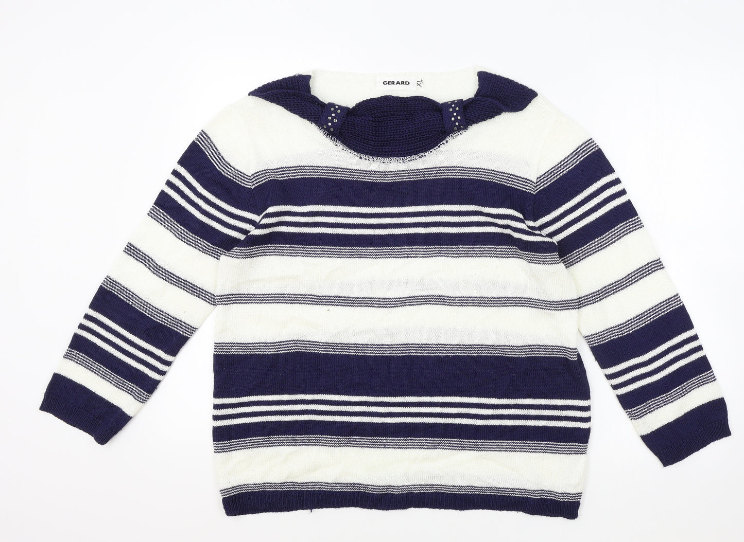 Gerard Womens White Boat Neck Striped Acrylic Pullover Jumper Size XL
