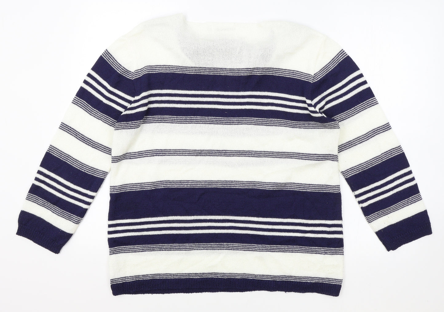 Gerard Womens White Boat Neck Striped Acrylic Pullover Jumper Size XL