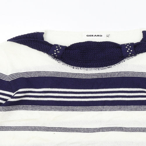Gerard Womens White Boat Neck Striped Acrylic Pullover Jumper Size XL