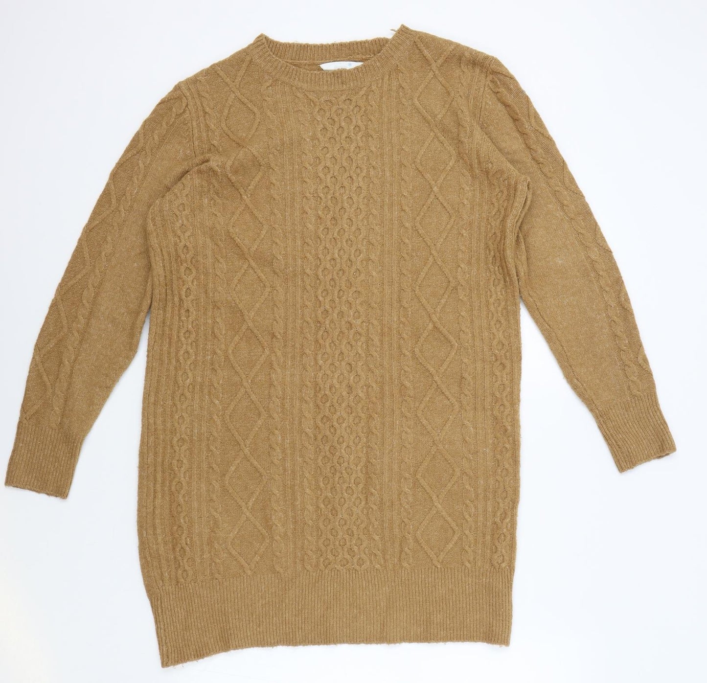 Primark Womens Brown Acrylic Jumper Dress Size 14 Round Neck Pullover